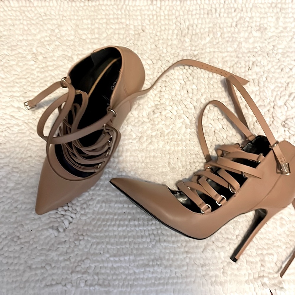 Aldo  strappy heels nude color with buckle. Perfect Condition